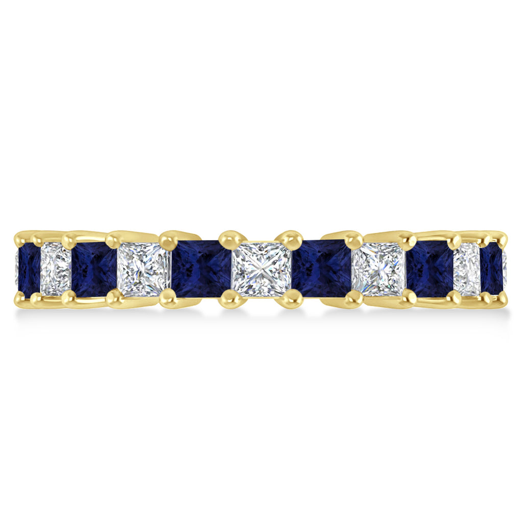 Princess Diamond & Blue Sapphire Wedding Band 14k Yellow Gold (3.12ct)