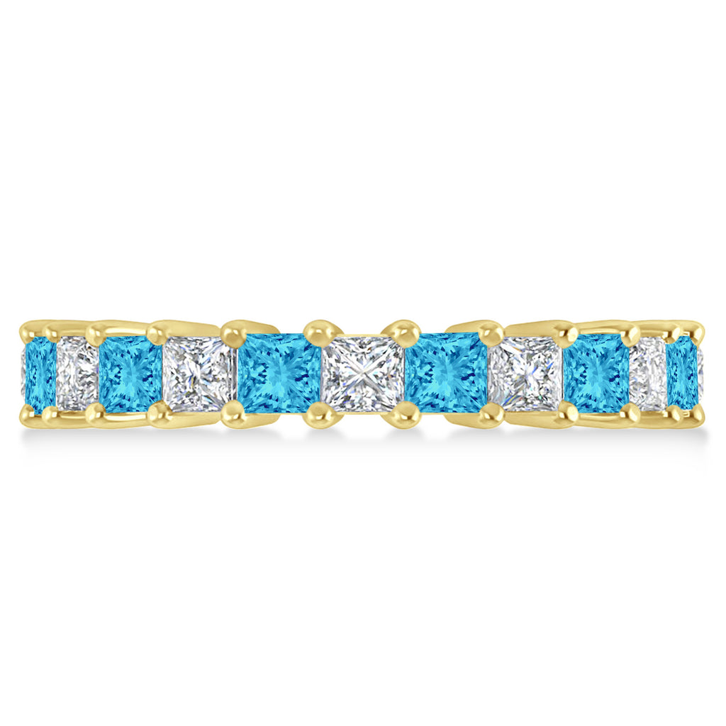 Princess Diamond & Blue Topaz Wedding Band 14k Yellow Gold (3.12ct)
