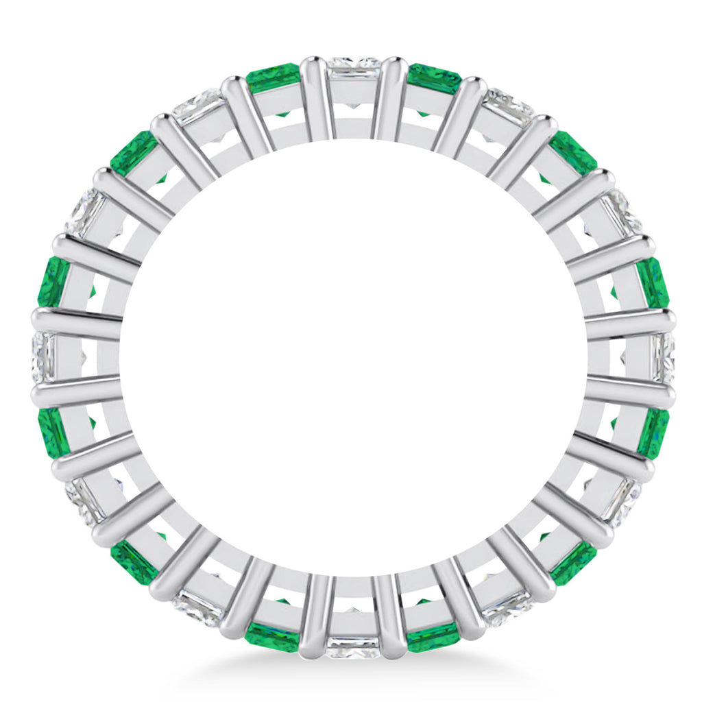 Princess Diamond & Emerald Wedding Band 14k White Gold (3.12ct)