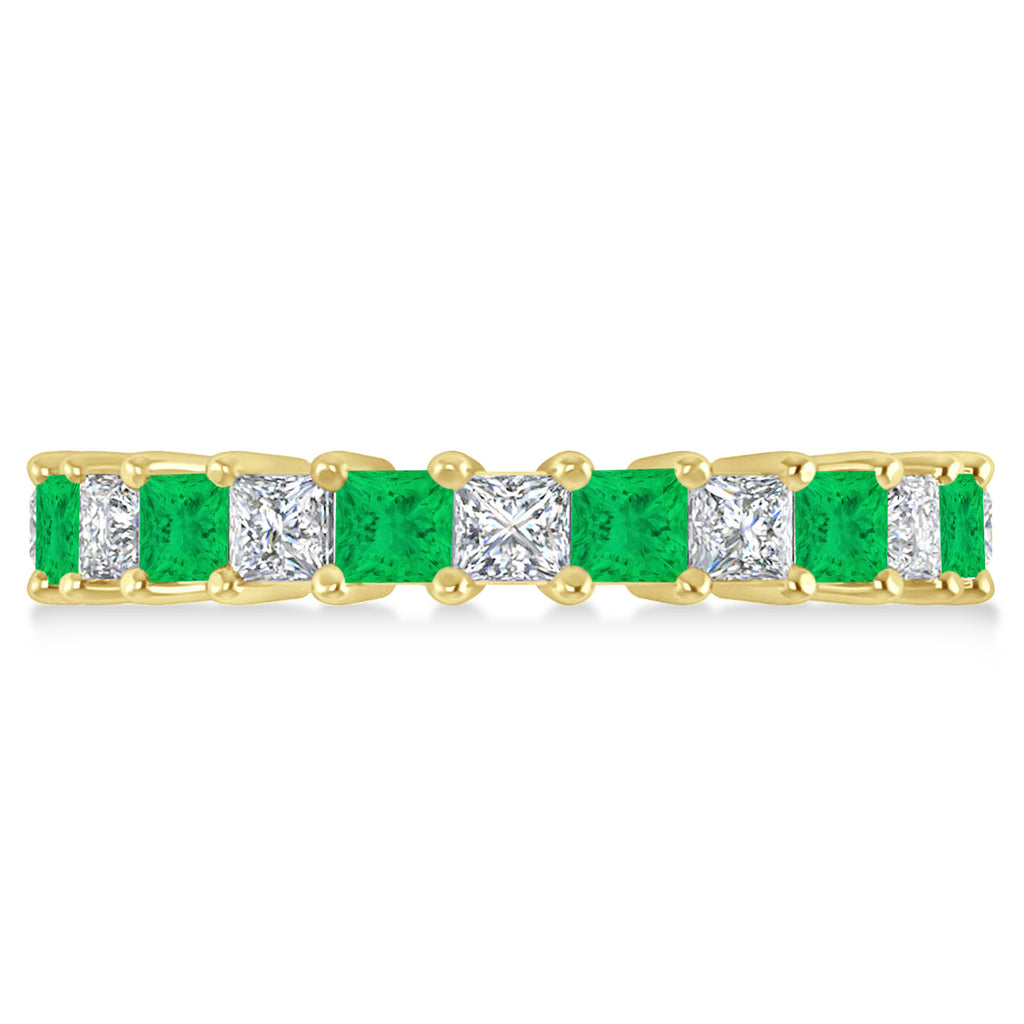 Princess Diamond & Emerald Wedding Band 14k Yellow Gold (3.12ct)