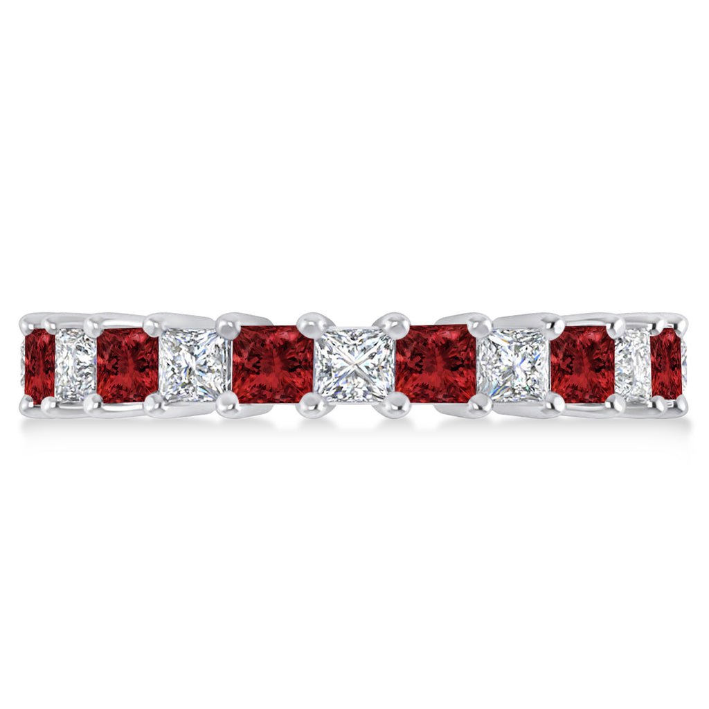 Princess Diamond & Garnet Wedding Band 14k White Gold (3.12ct)