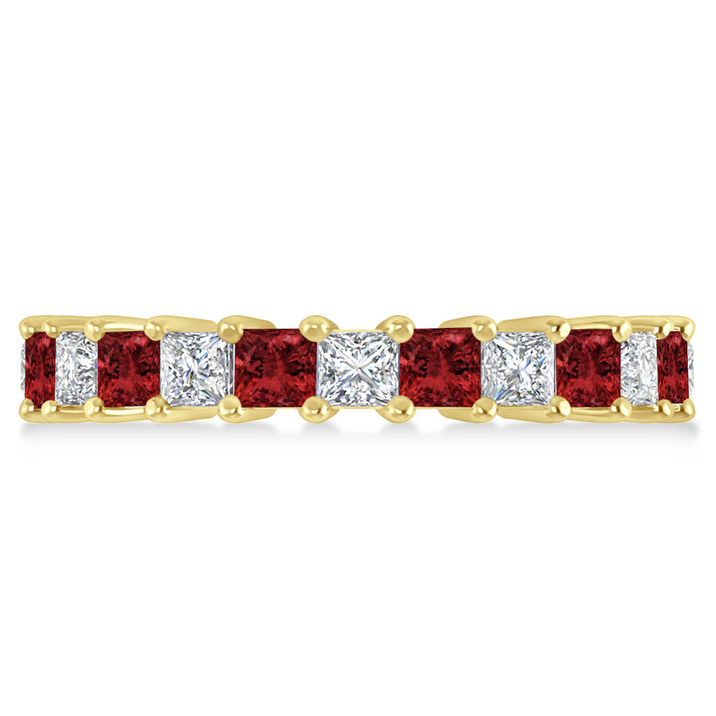 Princess Diamond & Garnet Wedding Band 14k Yellow Gold (3.12ct)