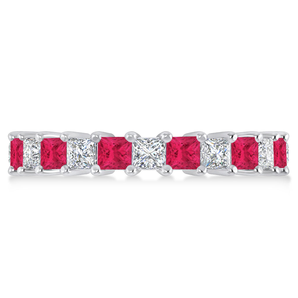 Princess Diamond & Ruby Wedding Band 14k White Gold (3.12ct)