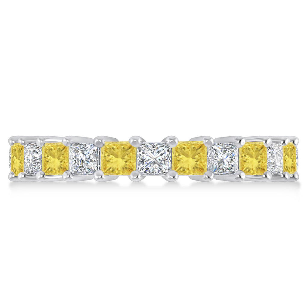 Princess Yellow & White Diamond Wedding Band 14k White Gold (3.12ct)