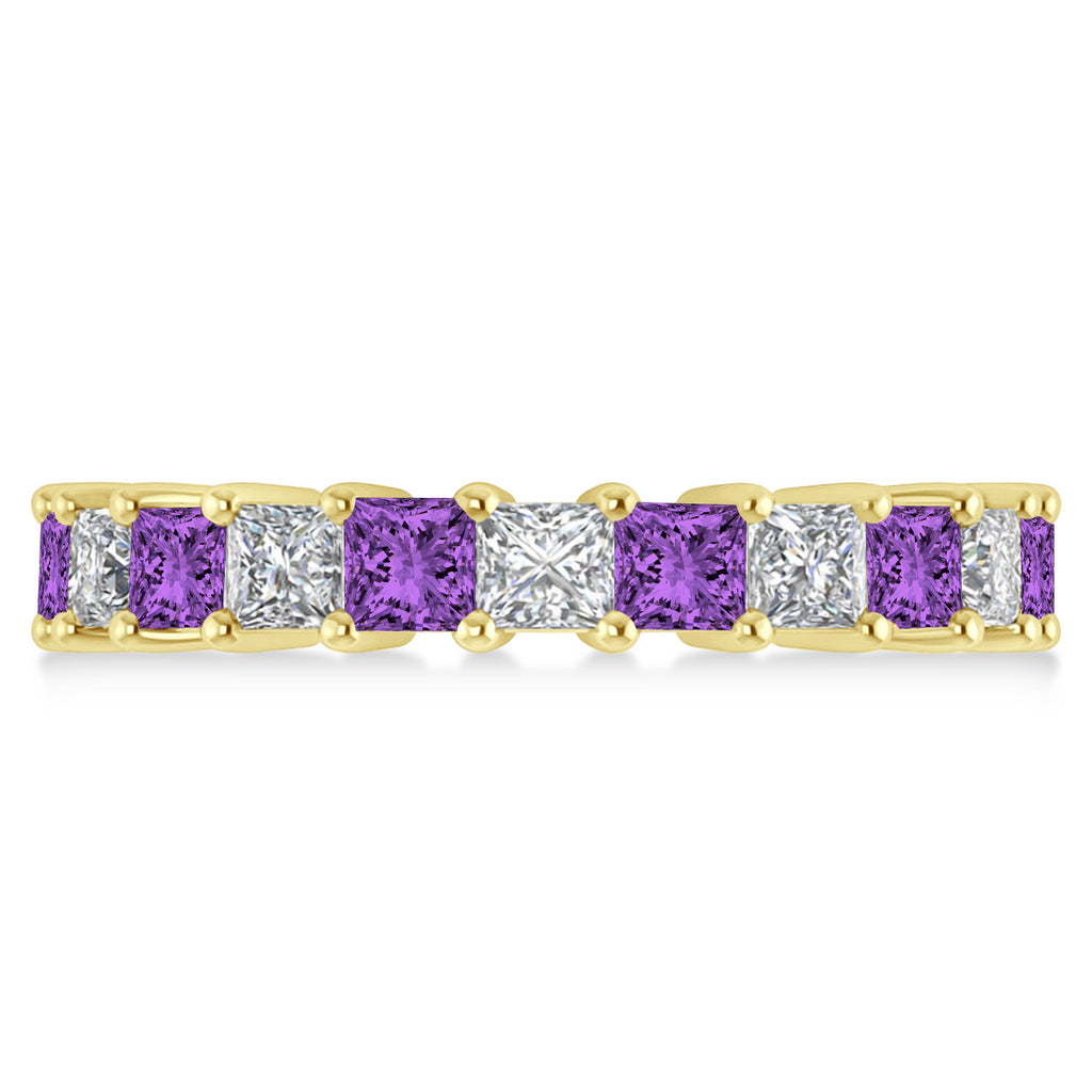 Princess Diamond & Amethyst Wedding Band 14k Yellow Gold (4.18ct)