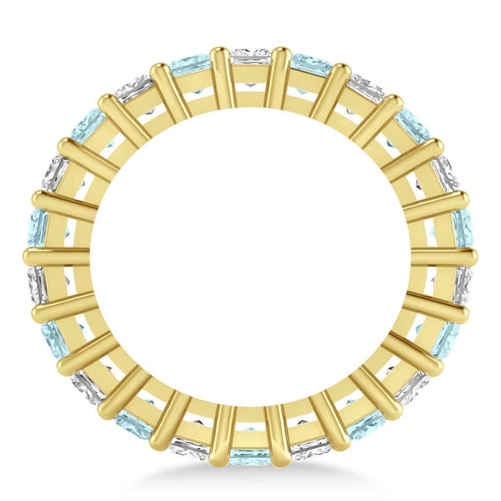 Princess Diamond & Aquamarine Wedding Band 14k Yellow Gold (4.18ct)