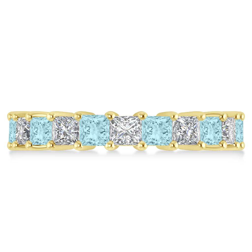 Princess Diamond & Aquamarine Wedding Band 14k Yellow Gold (4.18ct)