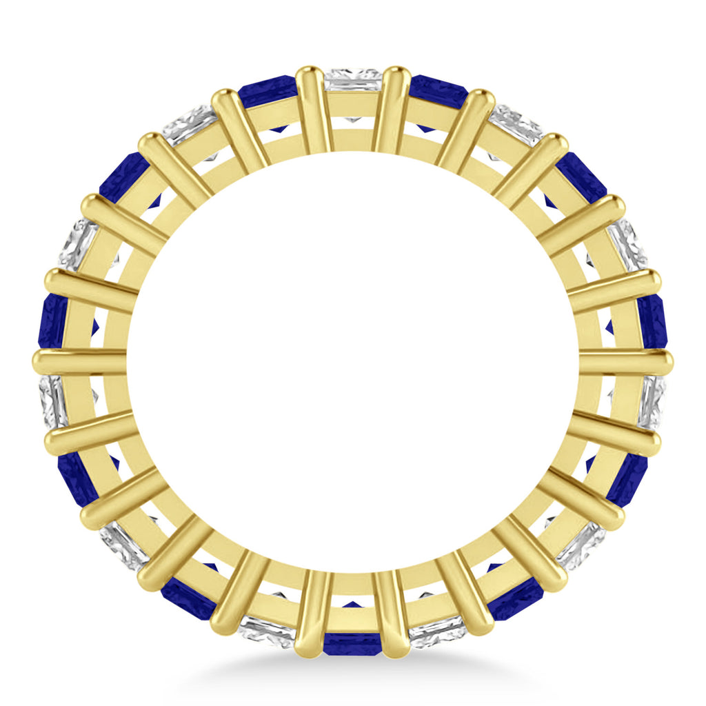 Princess Diamond & Blue Sapphire Wedding Band 14k Yellow Gold (4.18ct)