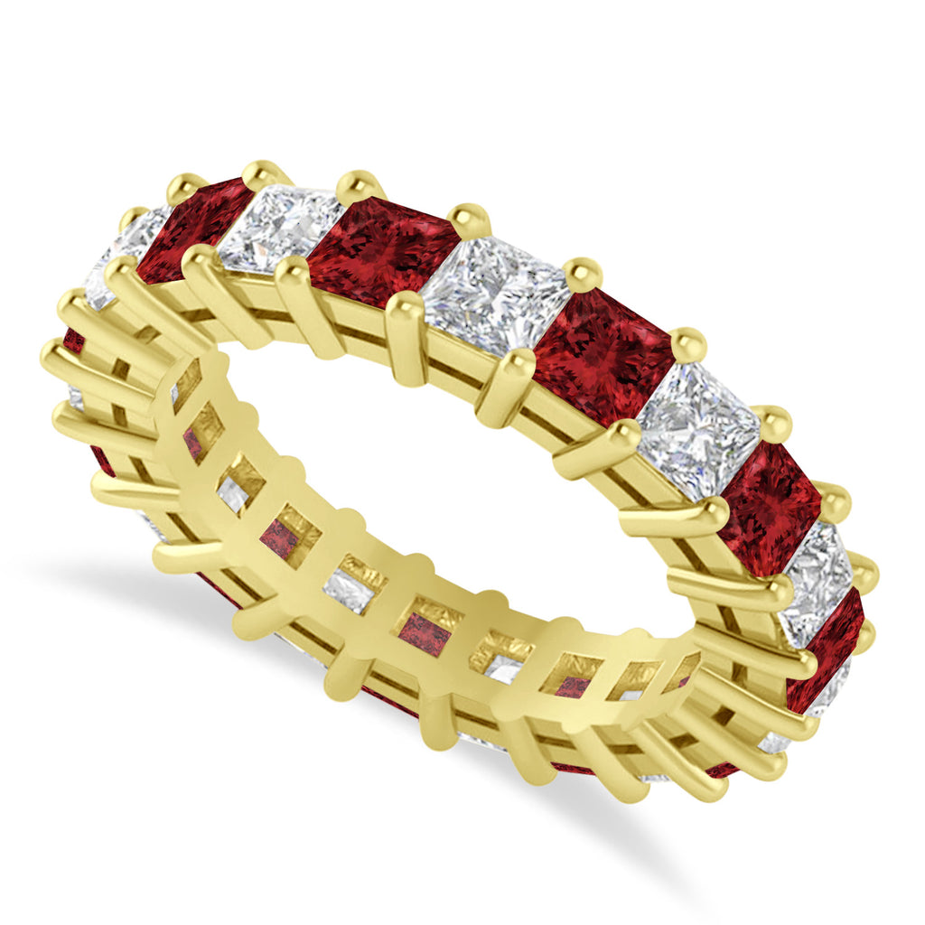 Princess Diamond & Garnet Wedding Band 14k Yellow Gold (4.18ct)