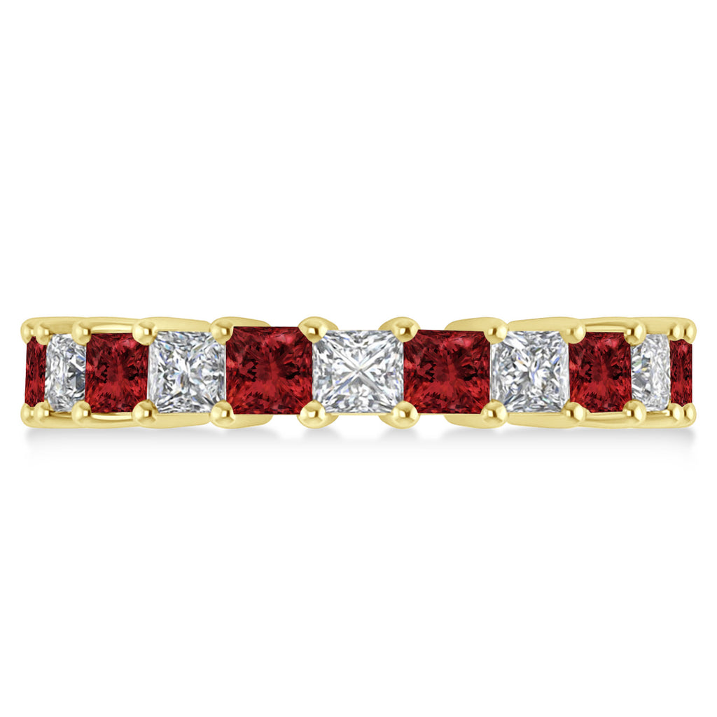 Princess Diamond & Garnet Wedding Band 14k Yellow Gold (4.18ct)