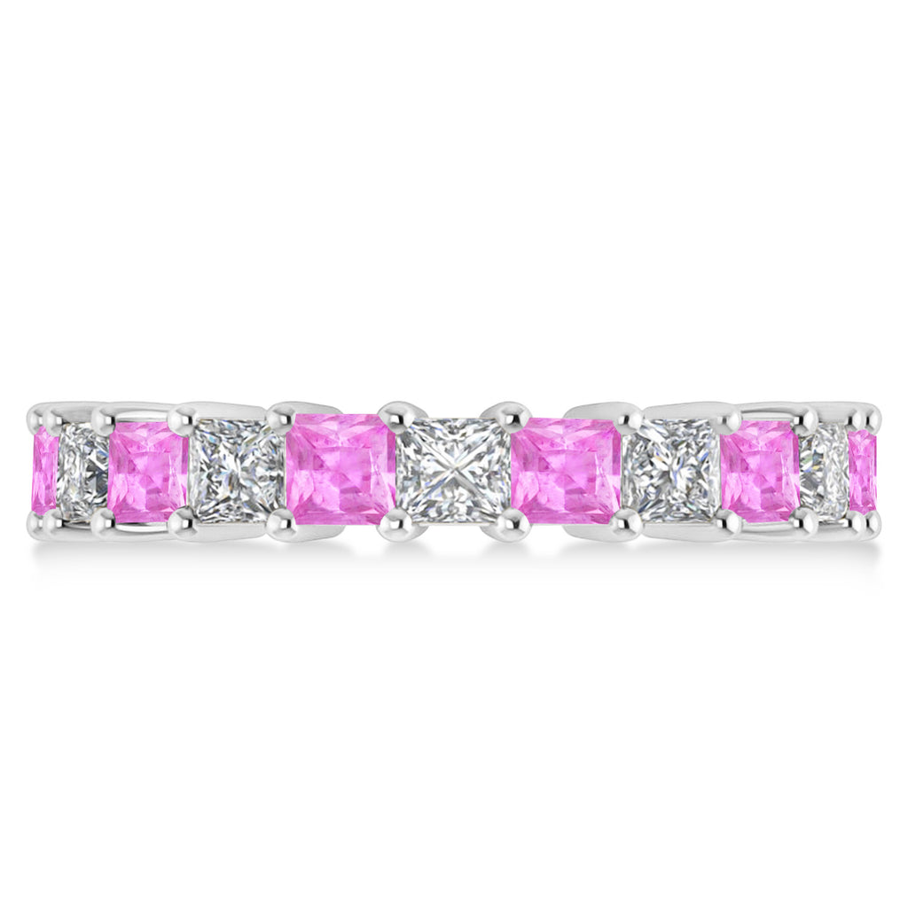 Princess Diamond & Pink Sapphire Wedding Band 14k White Gold (4.18ct)