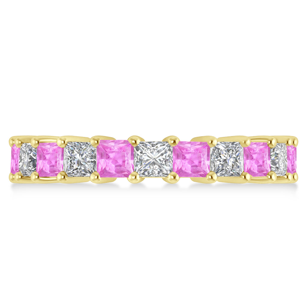 Princess Diamond & Pink Sapphire Wedding Band 14k Yellow Gold (4.18ct)