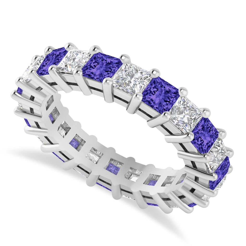Princess Diamond & Tanzanite Wedding Band 14k White Gold (4.18ct)