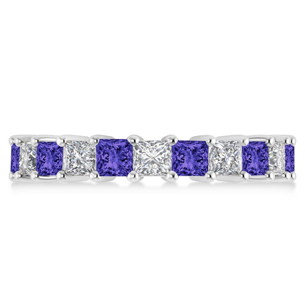 Princess Diamond & Tanzanite Wedding Band 14k White Gold (4.18ct)