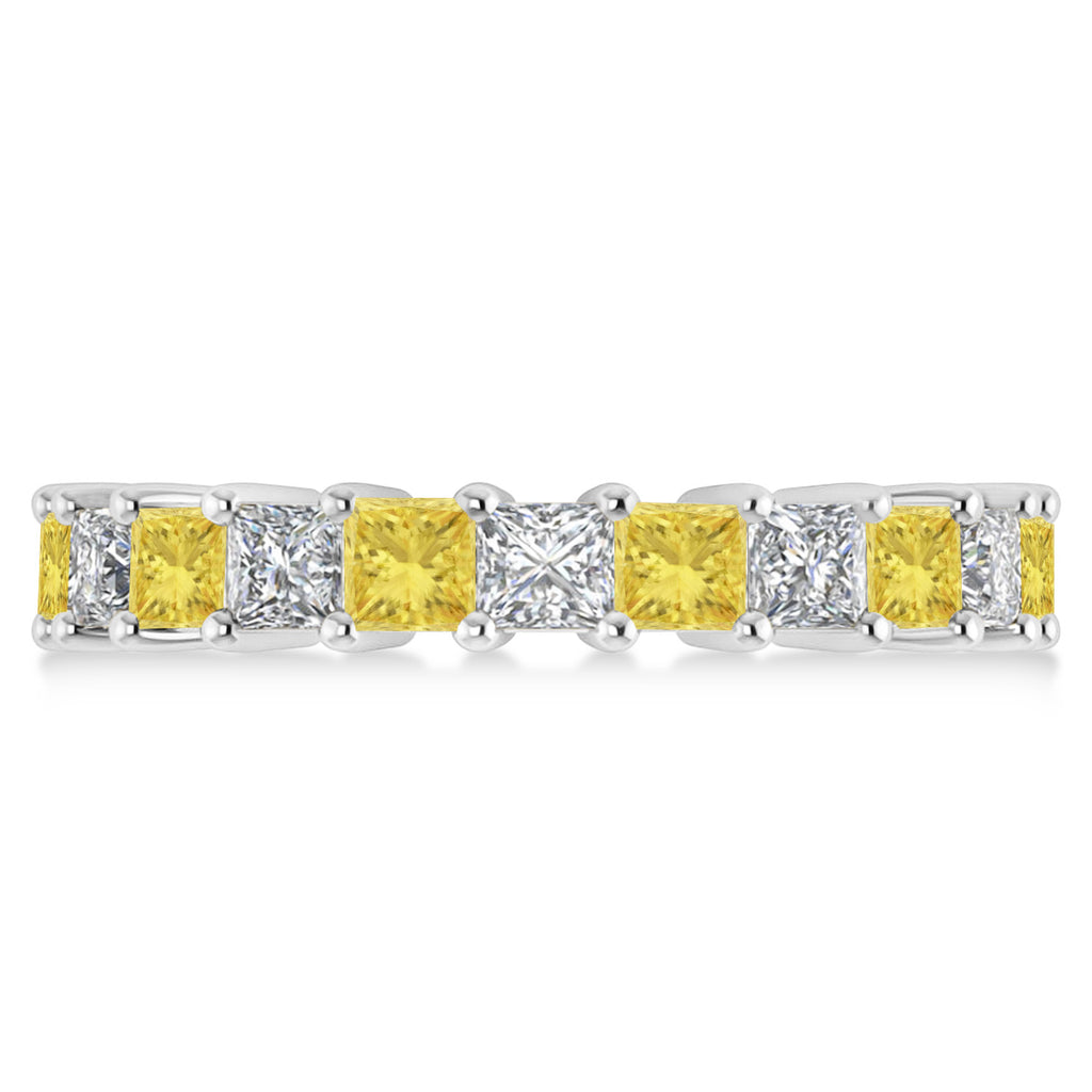 Princess Yellow & White Diamond Wedding Band 14k White Gold (3.96ct)