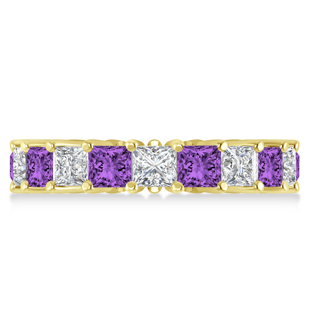 Princess Diamond & Amethyst Wedding Band 14k Yellow Gold (5.61ct)