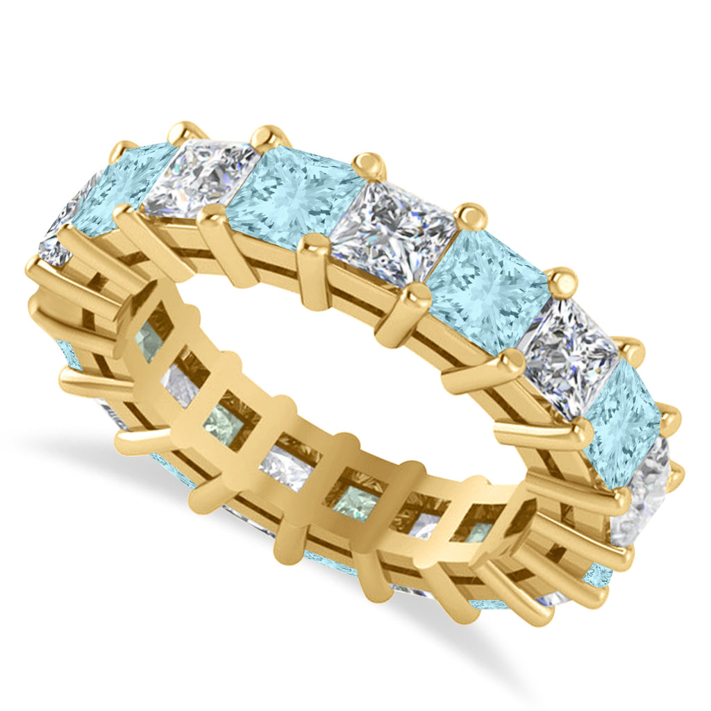 Princess Diamond & Aquamarine Wedding Band 14k Yellow Gold (5.61ct)