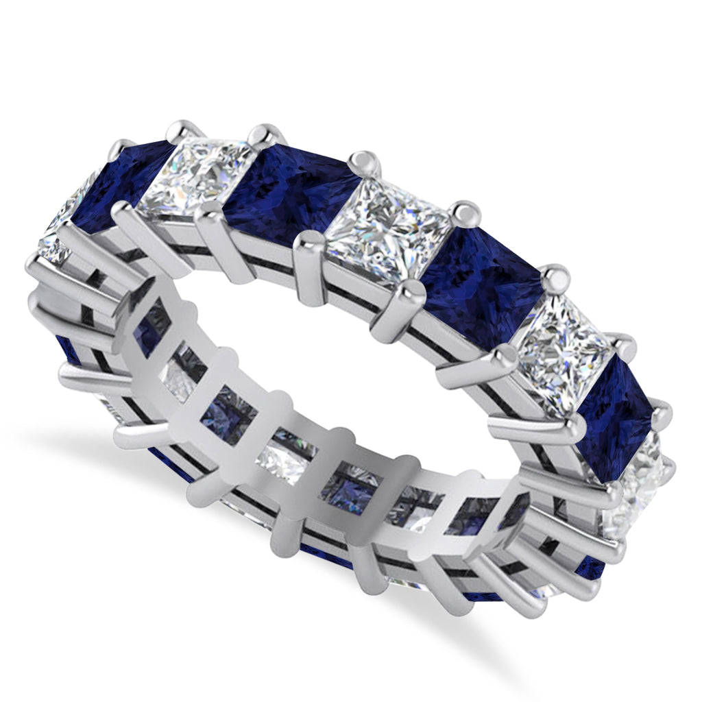 Princess Diamond & Blue Sapphire Wedding Band 14k White Gold (5.61ct)