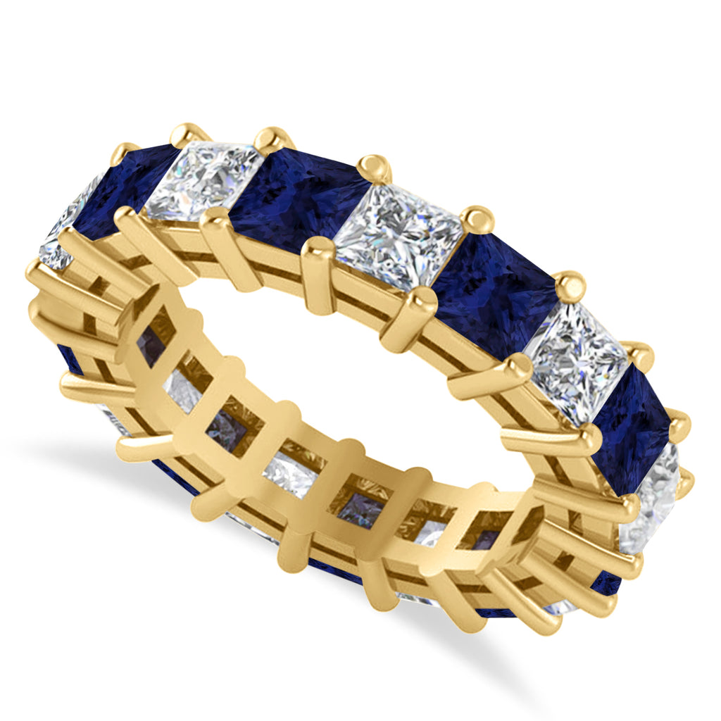 Princess Diamond & Blue Sapphire Wedding Band 14k Yellow Gold (5.61ct)