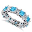 Princess Diamond & Blue Topaz Wedding Band 14k White Gold (5.61ct)