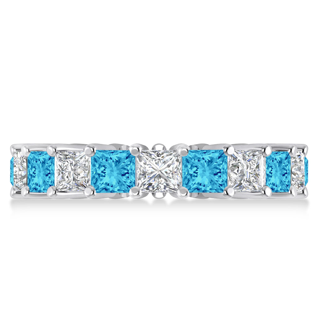 Princess Diamond & Blue Topaz Wedding Band 14k White Gold (5.61ct)