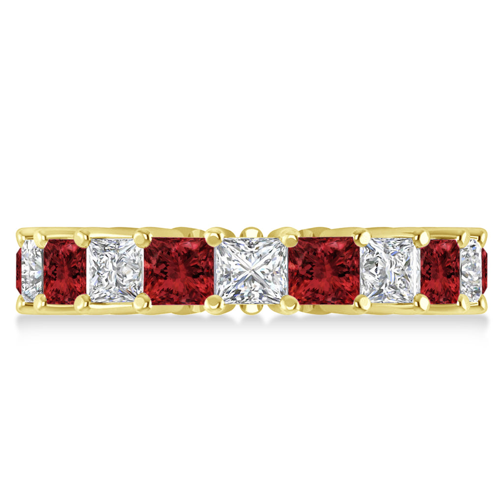 Princess Diamond & Garnet Wedding Band 14k Yellow Gold (5.61ct)