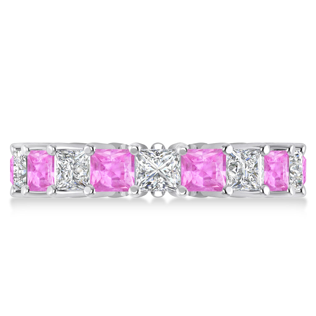 Princess Diamond & Pink Sapphire Wedding Band 14k White Gold (5.61ct)