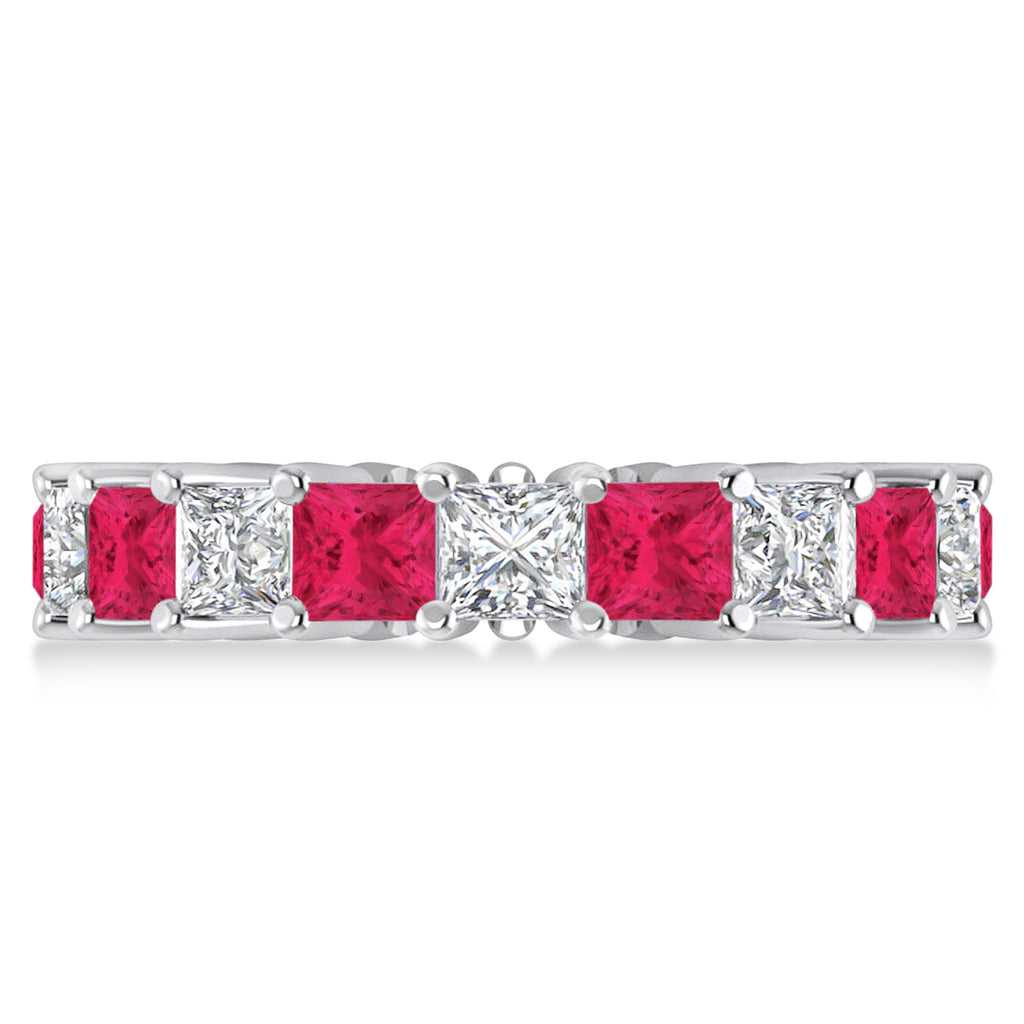 Princess Diamond & Ruby Wedding Band 14k White Gold (5.61ct)
