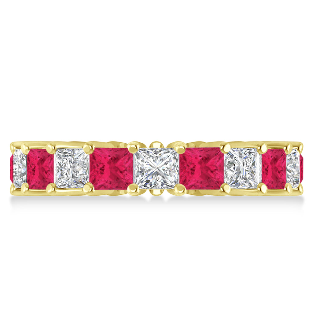 Princess Diamond & Ruby Wedding Band 14k Yellow Gold (5.61ct)