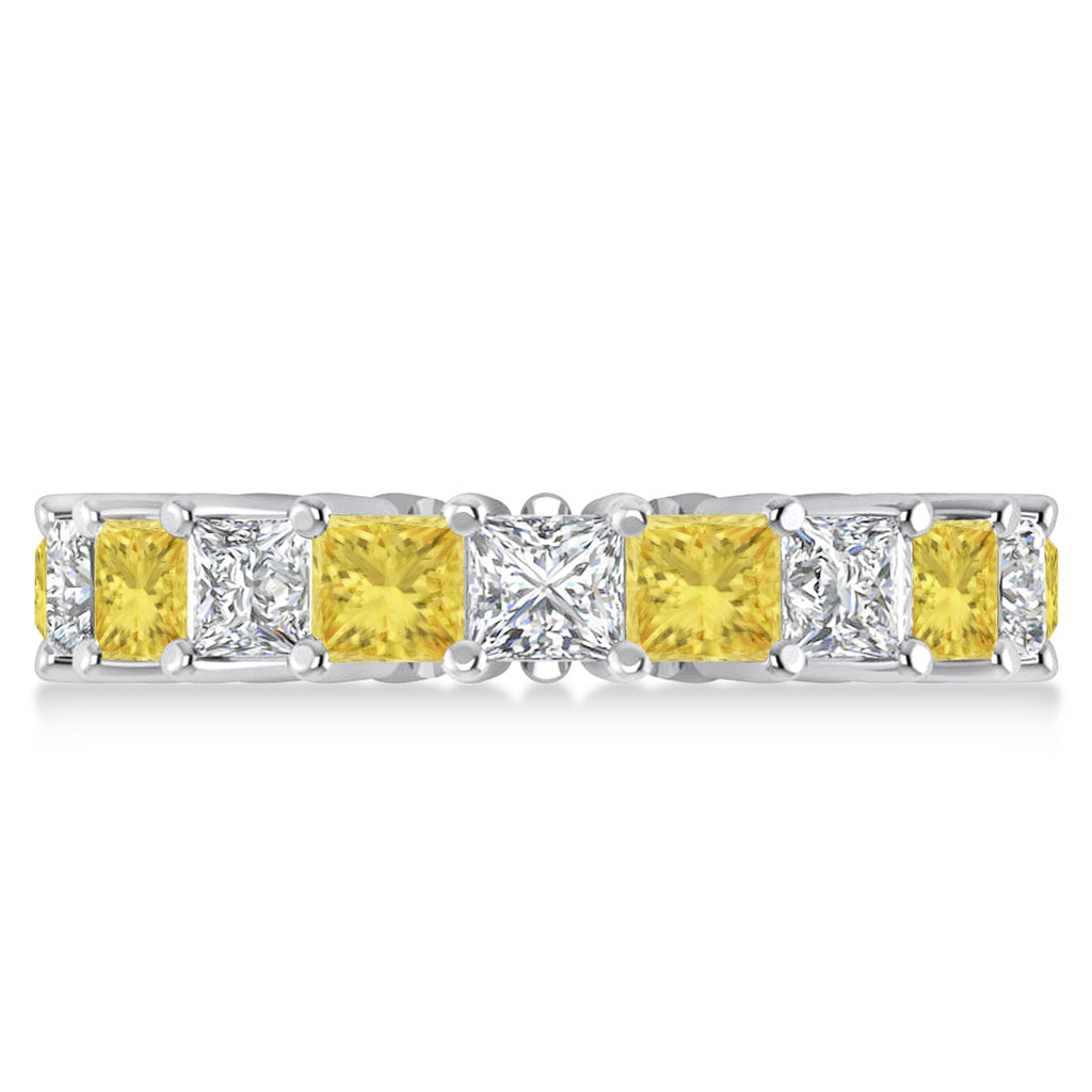 Princess Yellow & White Diamond Wedding Band 14k White Gold (5.51ct)