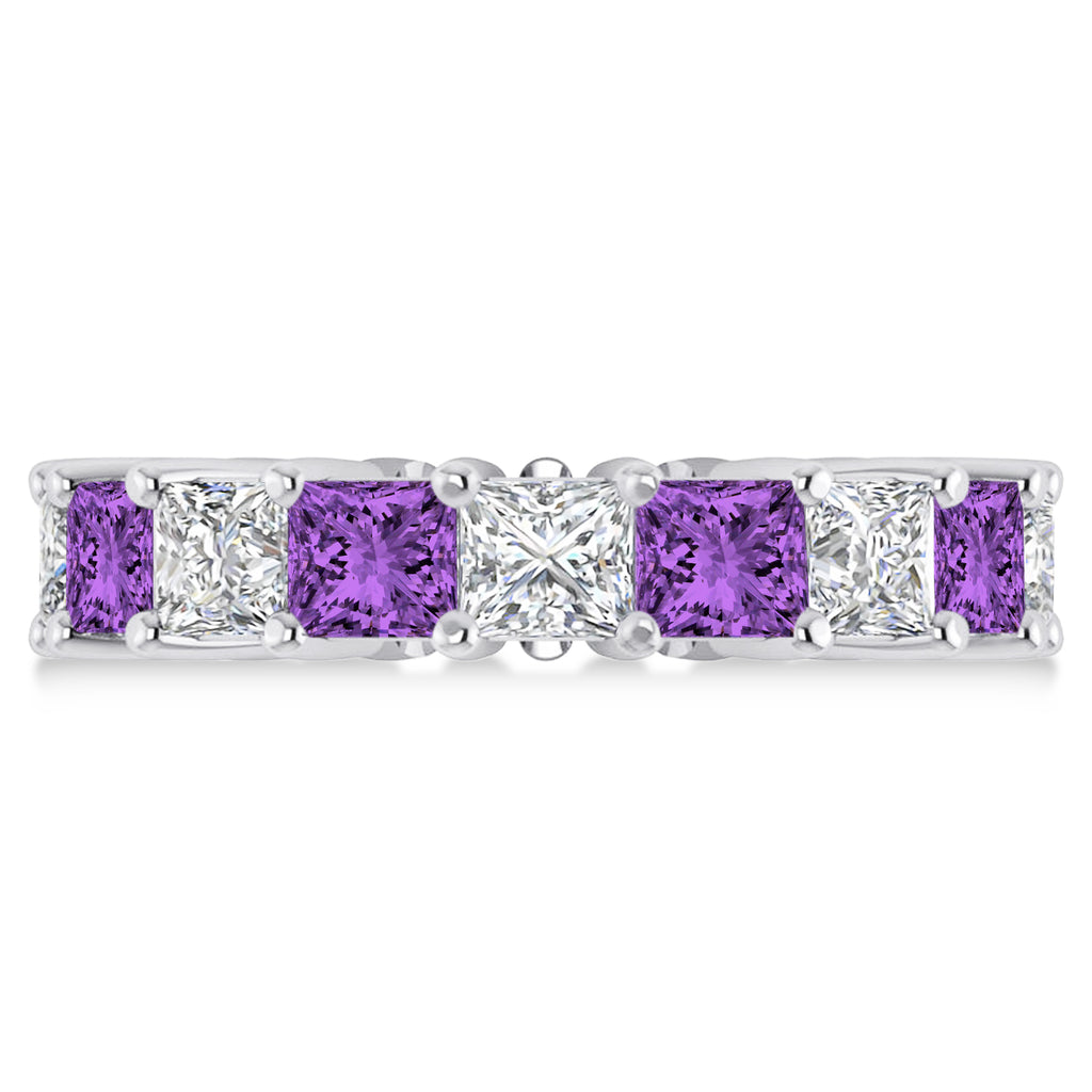 Princess Diamond & Amethyst Wedding Band 14k White Gold (7.17ct)