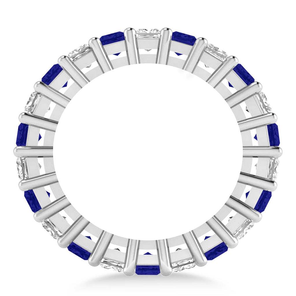 Princess Diamond & Blue Sapphire Wedding Band 14k White Gold (7.17ct)