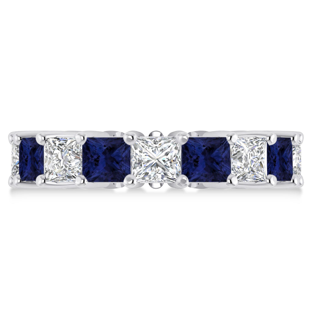 Princess Diamond & Blue Sapphire Wedding Band 14k White Gold (7.17ct)
