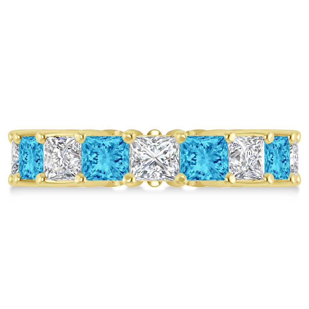 Princess Diamond & Blue Topaz Wedding Band 14k Yellow Gold (7.17ct)