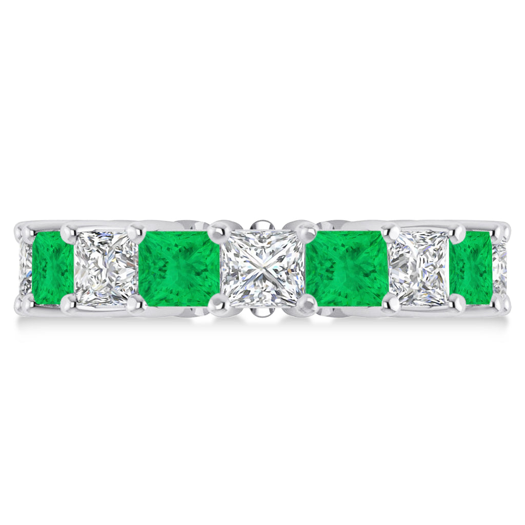 Princess Diamond & Emerald Wedding Band 14k White Gold (7.17ct)
