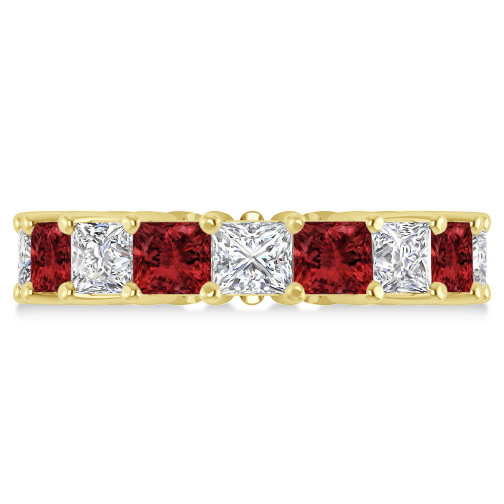 Princess Diamond & Garnet Wedding Band 14k Yellow Gold (7.17ct)