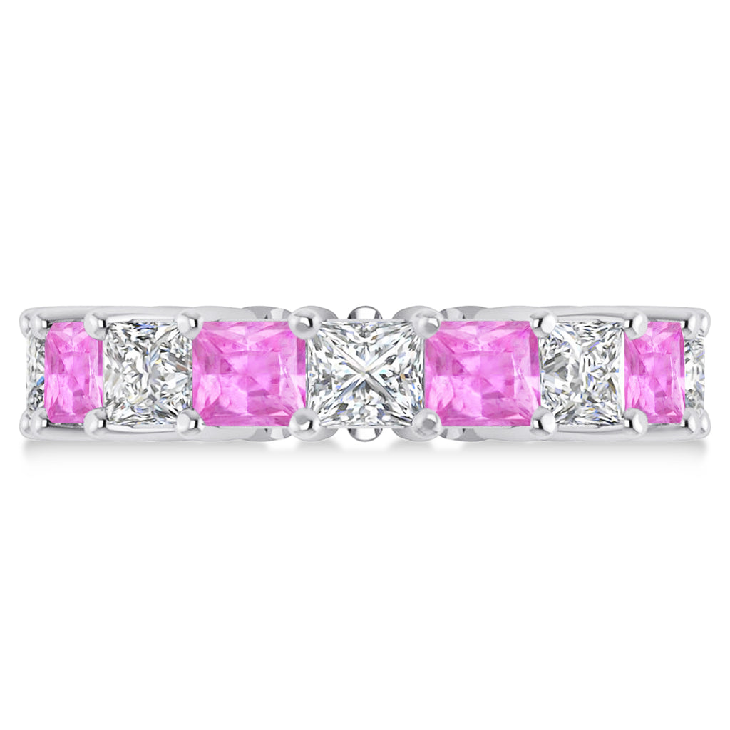 Princess Diamond & Pink Sapphire Wedding Band 14k White Gold (7.17ct)