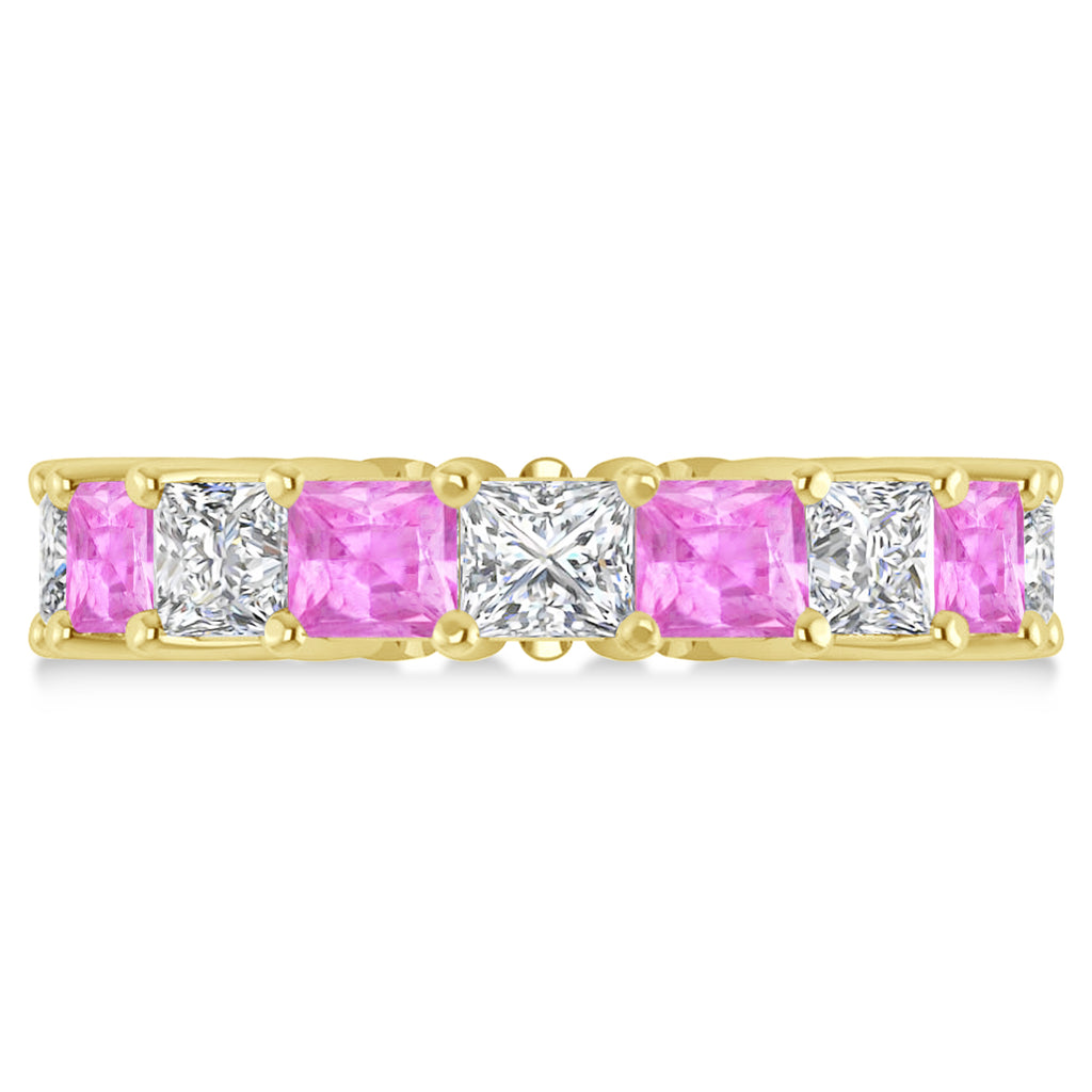 Princess Diamond & Pink Sapphire Wedding Band 14k Yellow Gold (7.17ct)