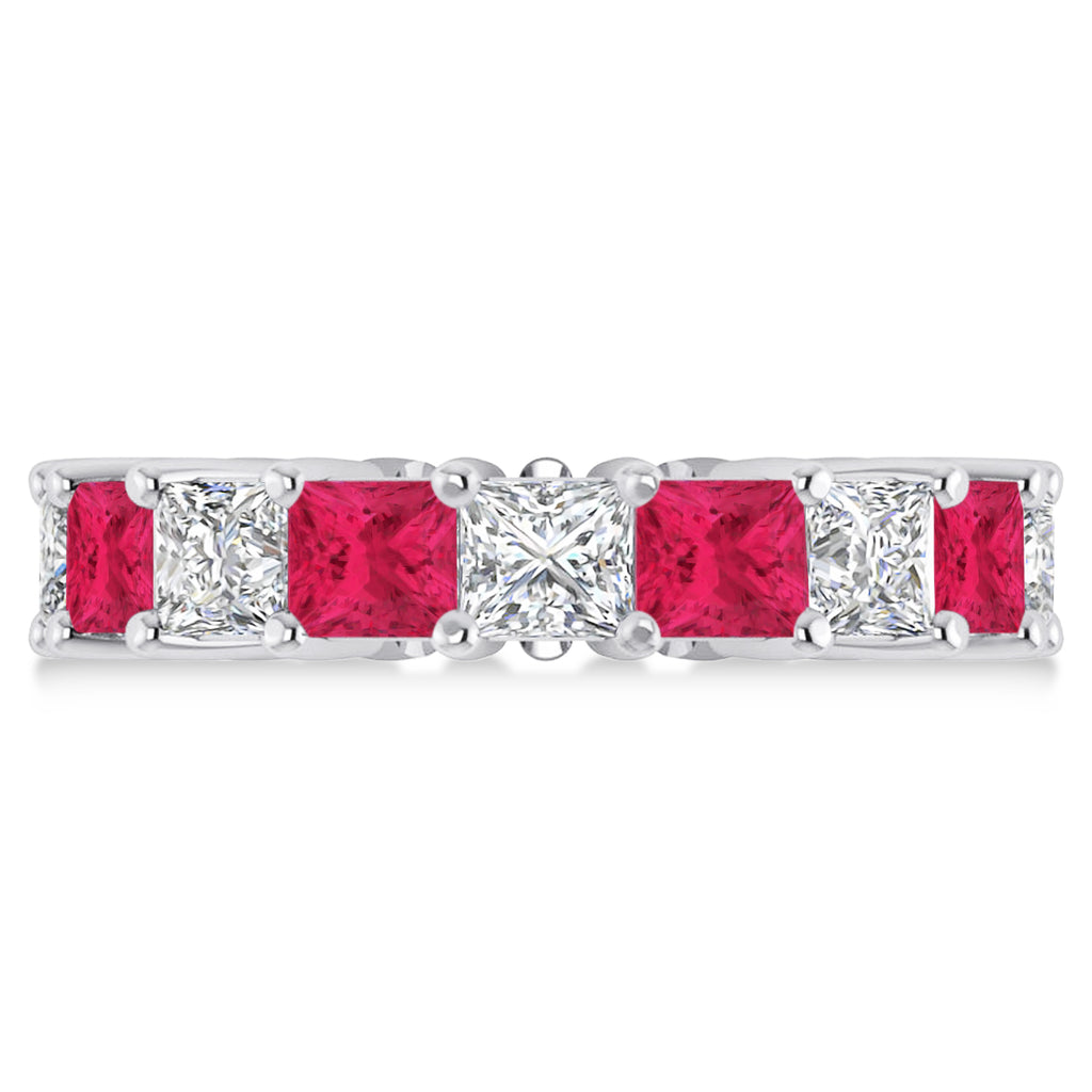 Princess Diamond & Ruby Wedding Band 14k White Gold (7.17ct)