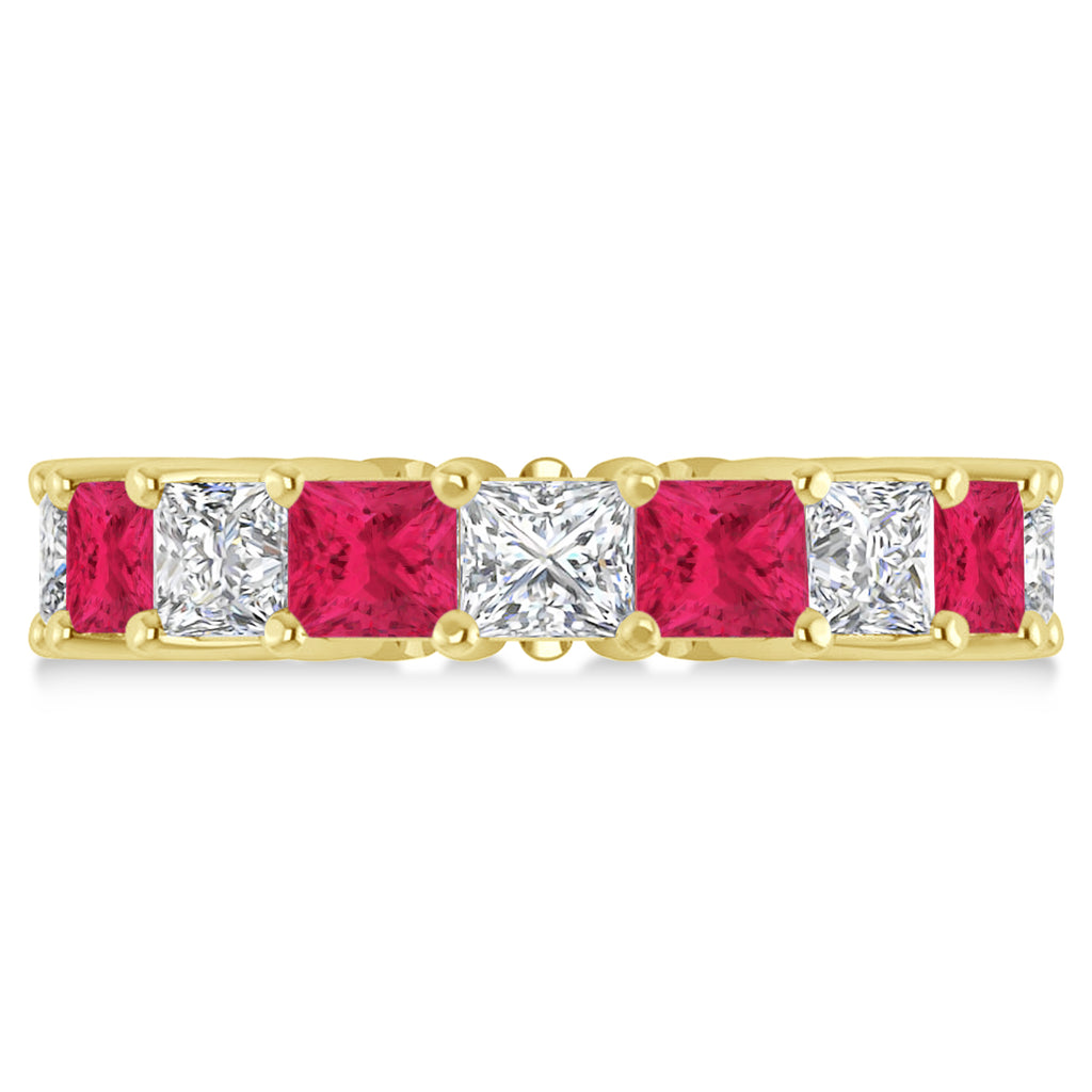 Princess Diamond & Ruby Wedding Band 14k Yellow Gold (7.17ct)