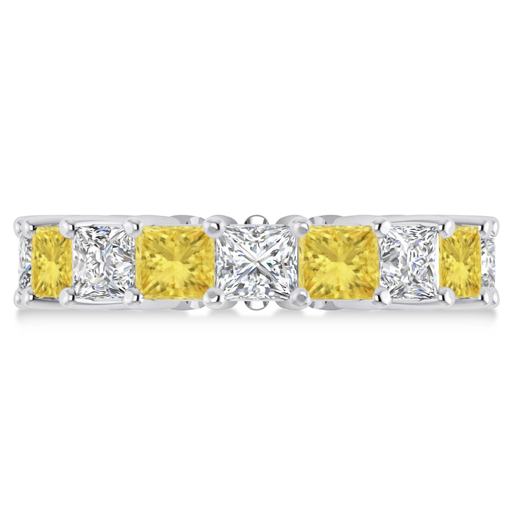 Princess Yellow & White Diamond Wedding Band 14k White Gold (6.63ct)