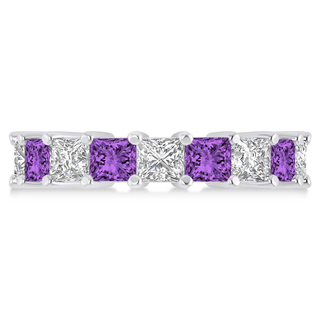 Princess Diamond & Amethyst Wedding Band 14k White Gold (5.94ct)