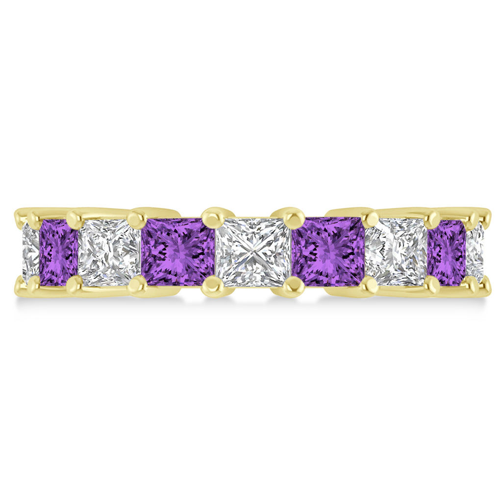 Princess Diamond & Amethyst Wedding Band 14k Yellow Gold (5.94ct)