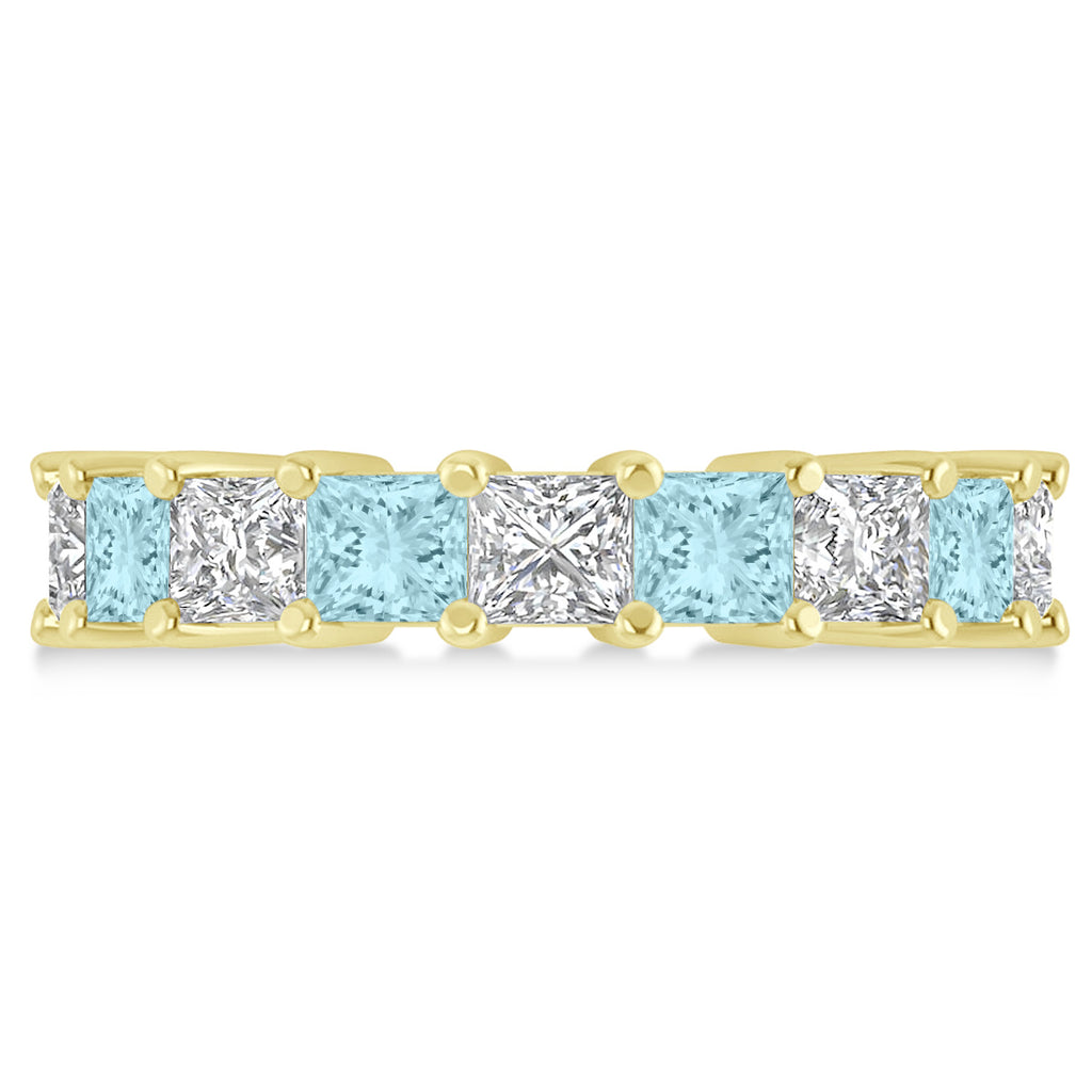 Princess Diamond & Aquamarine Wedding Band 14k Yellow Gold (5.94ct)