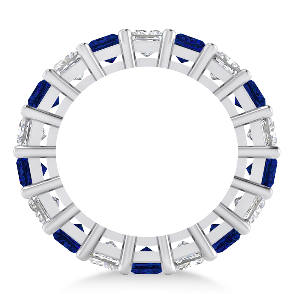 Princess Diamond & Blue Sapphire Wedding Band 14k White Gold (5.94ct)
