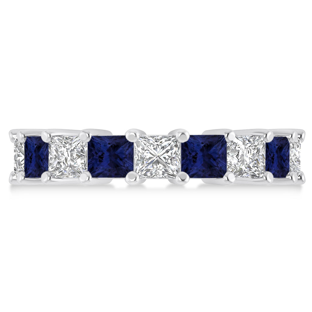 Princess Diamond & Blue Sapphire Wedding Band 14k White Gold (5.94ct)
