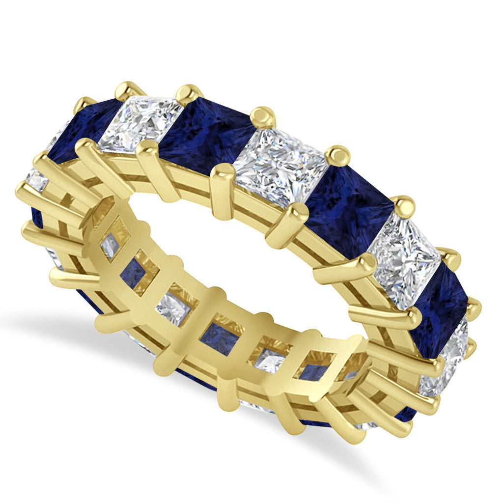 Princess Diamond & Blue Sapphire Wedding Band 14k Yellow Gold (5.94ct)