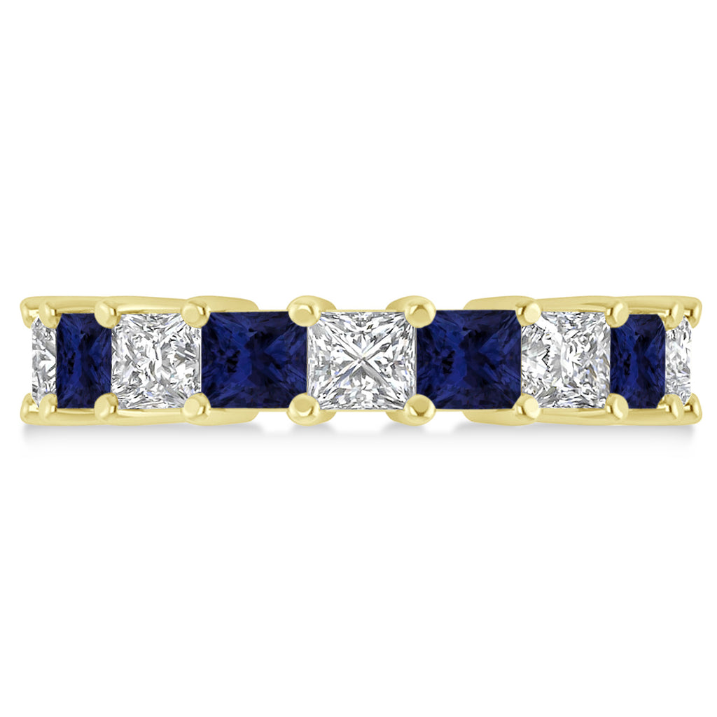 Princess Diamond & Blue Sapphire Wedding Band 14k Yellow Gold (5.94ct)