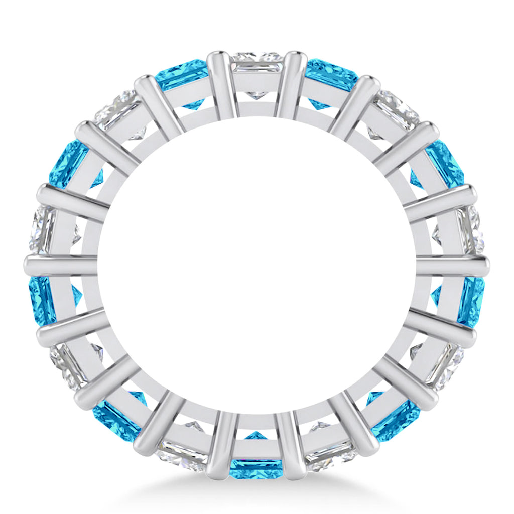 Princess Diamond & Blue Topaz Wedding Band 14k White Gold (5.94ct)