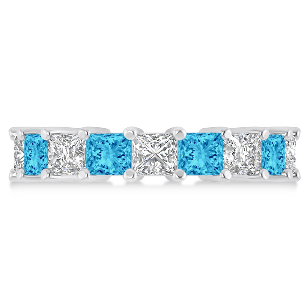 Princess Diamond & Blue Topaz Wedding Band 14k White Gold (5.94ct)